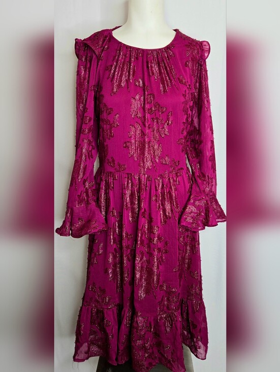 Calvin Klein Dresses & Skirts - Calvin Klein Metallic Floral Burnout Dress Fuchsia Pink Wedding Guest 12 NWOT